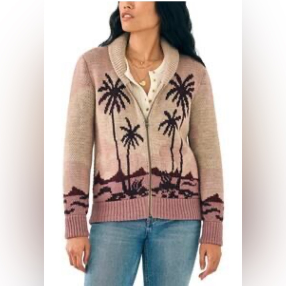 Faherty Pink and Brown Palm Tree Cardigan